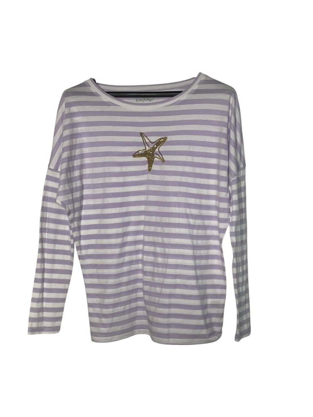 Lilly Pulitzer Striped Starfish Sequin Tapered Top Purple White Sz SM  47293